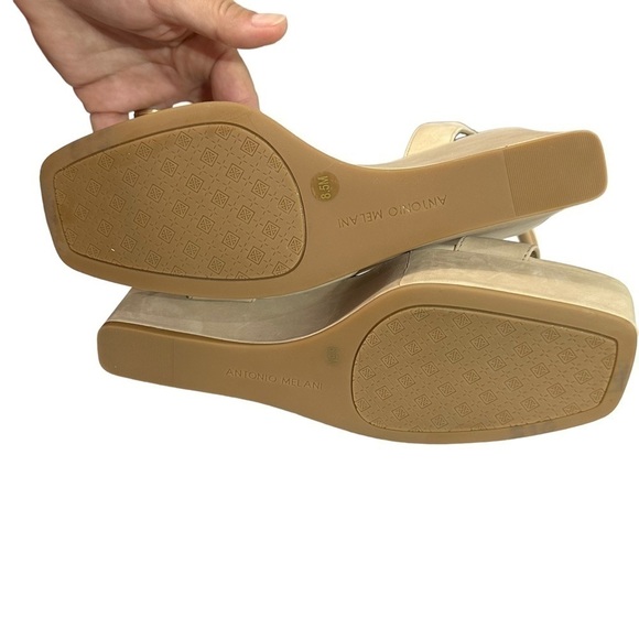NWOB Nude Antonio Melani Madelle Nubuck Leather Wedge Strappy Sandals - Picture 7 of 12